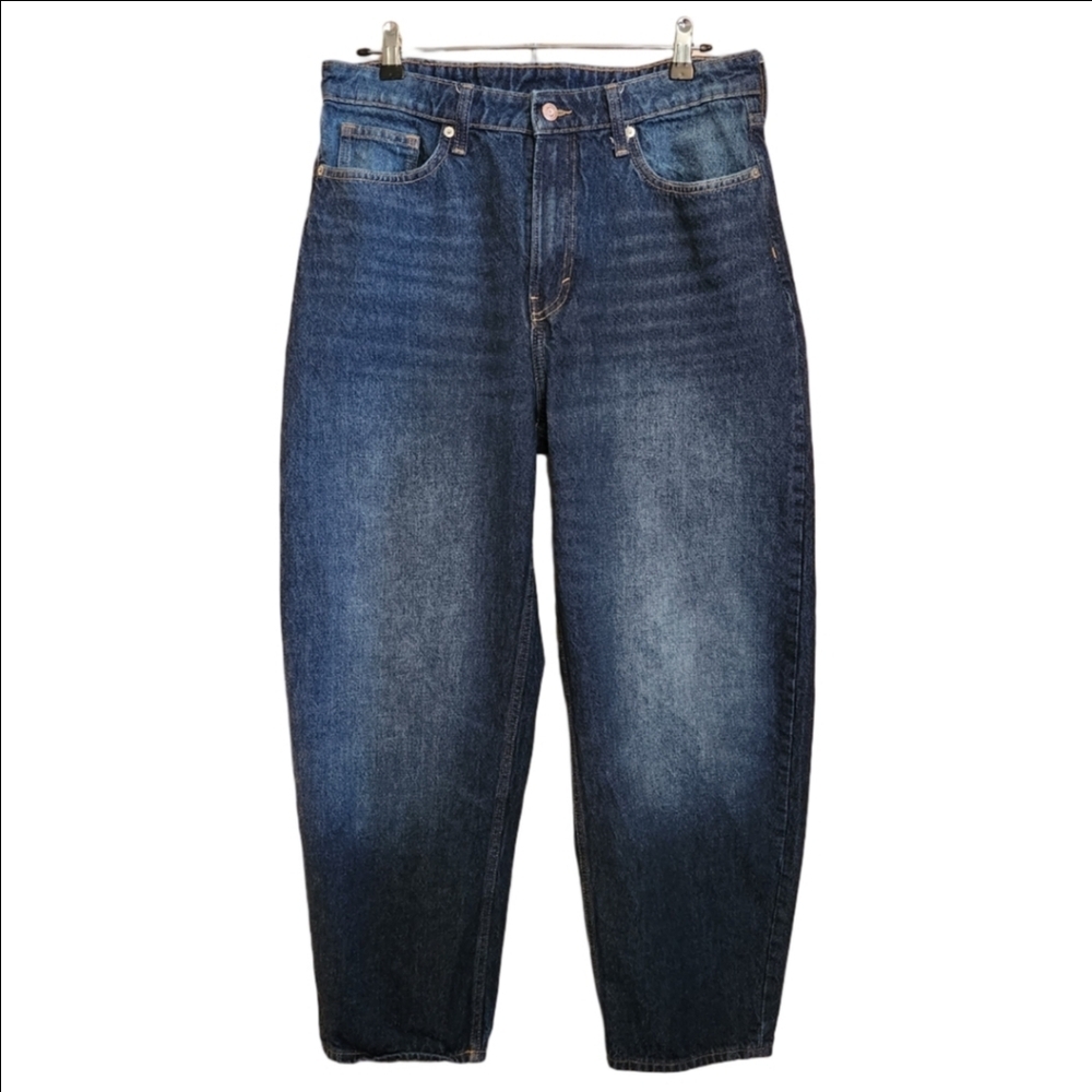 &DENIM HIGH RISE LOOSE FIT BARREL LEG JEAN DARK WASH SIZE 10